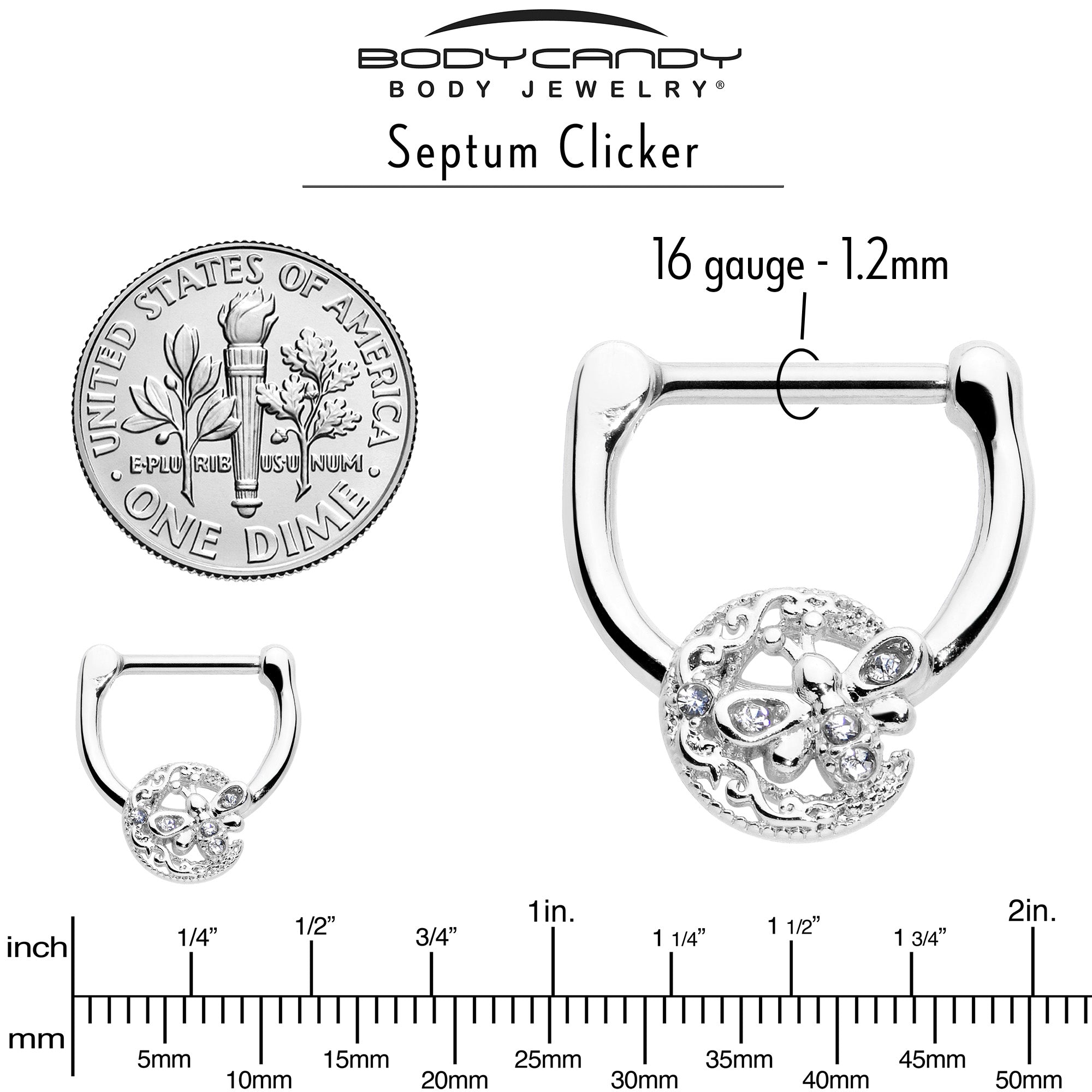 BodyCandy 16G 5/16 Clear Gem Lunar Dragonfly Cartilage Clicker — alternative angle