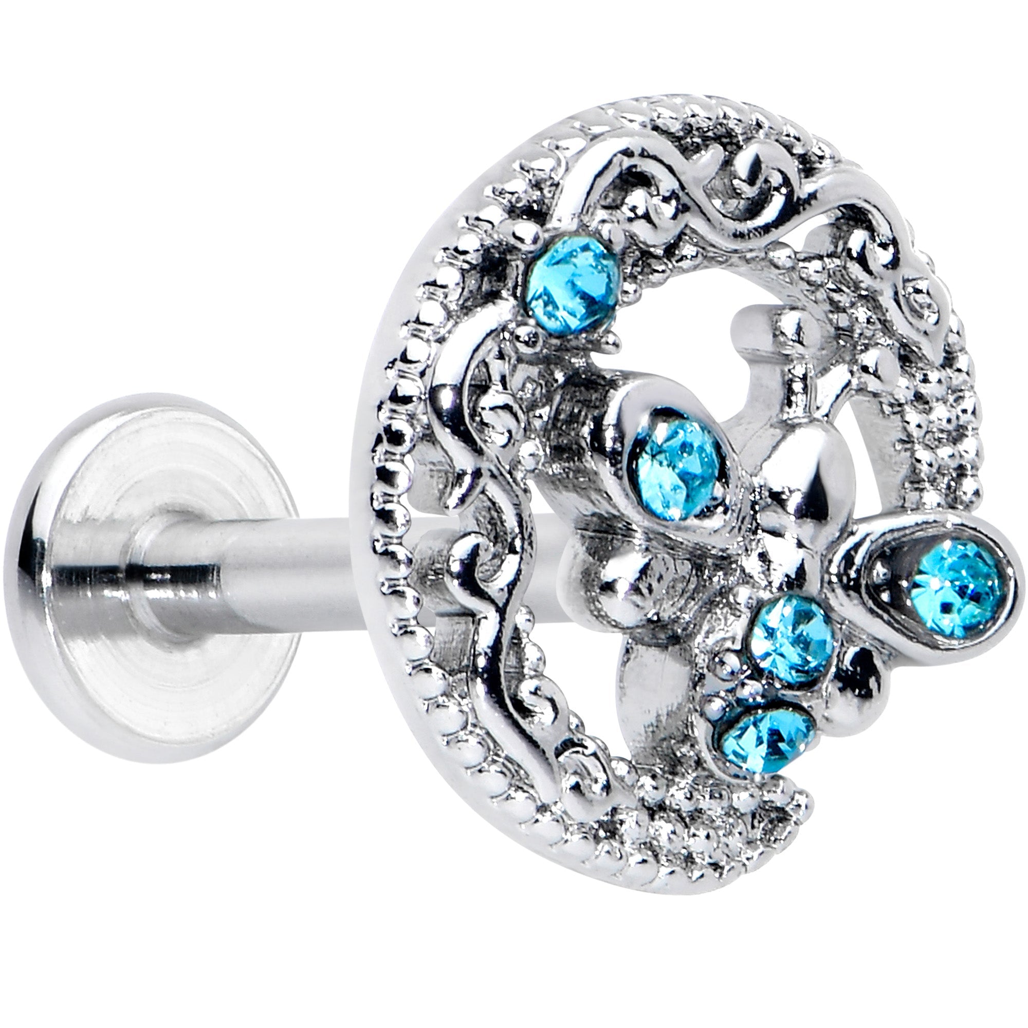 BodyCandy 16G 5/16 Blue Gem Lunar Dragonfly Internally Threaded Labret Tragus — main product shot