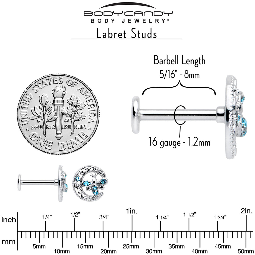 BodyCandy 16G 5/16 Blue Gem Lunar Dragonfly Internally Threaded Labret Tragus — alternative angle