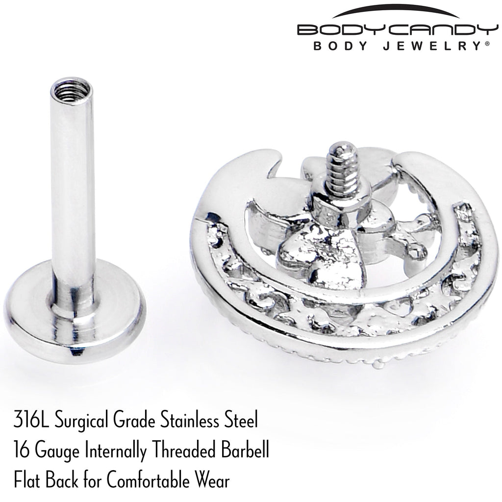 BodyCandy 16G 5/16 Clear Gem Lunar Dragonfly Internally Threaded Labret Tragus — back view