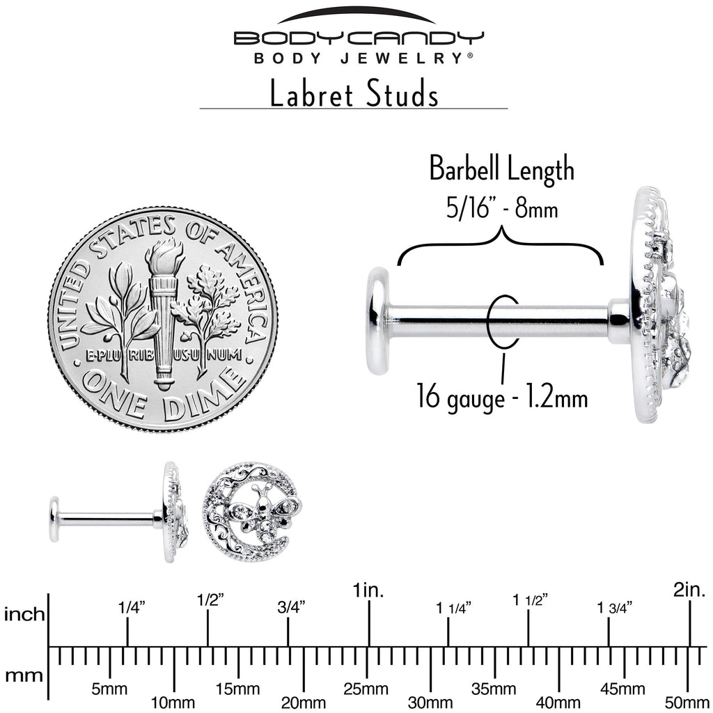 BodyCandy 16G 5/16 Clear Gem Lunar Dragonfly Internally Threaded Labret Tragus — alternative angle