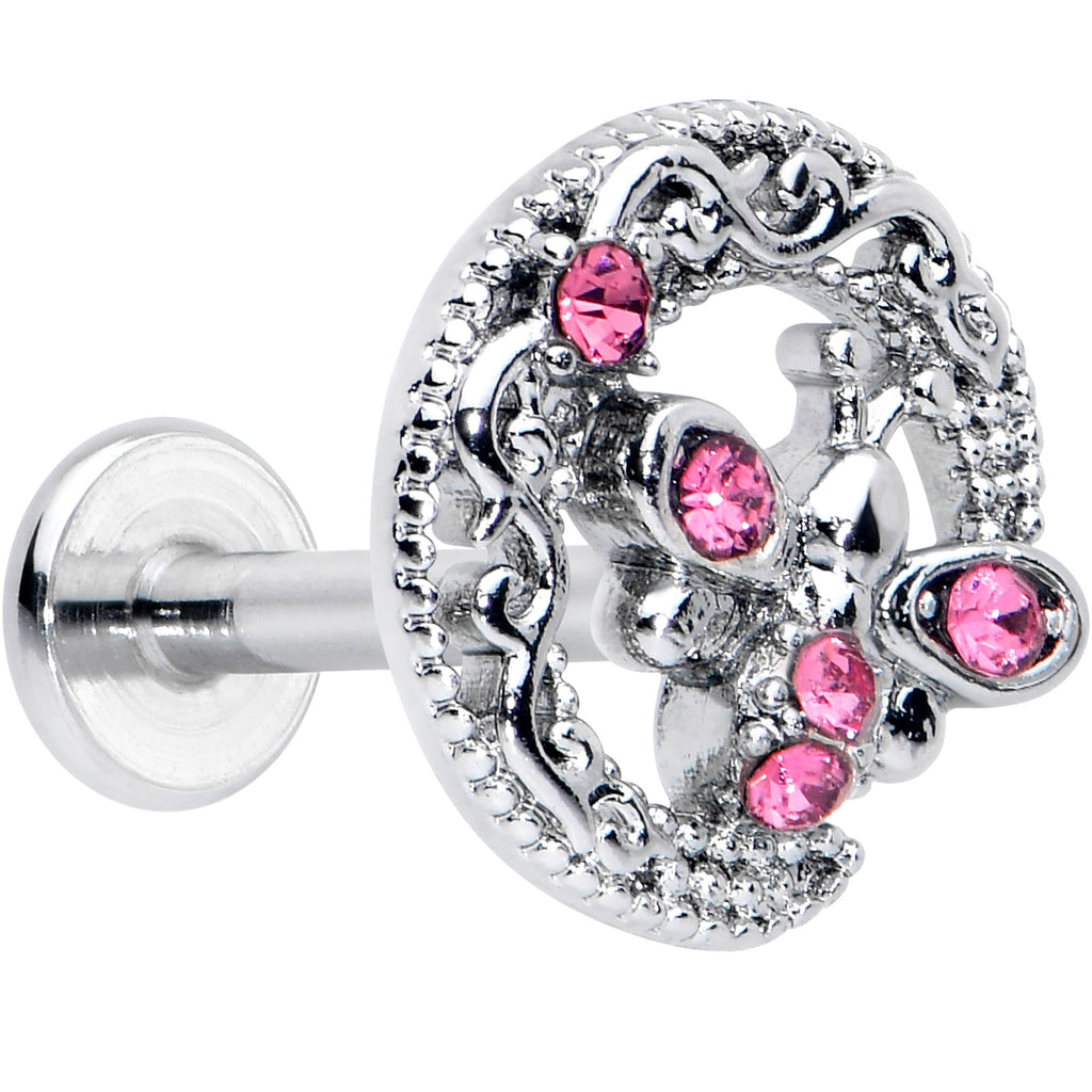 BodyCandy 16G 5/16 Pink Gem Lunar Dragonfly Internally Threaded Labret Tragus — main product shot