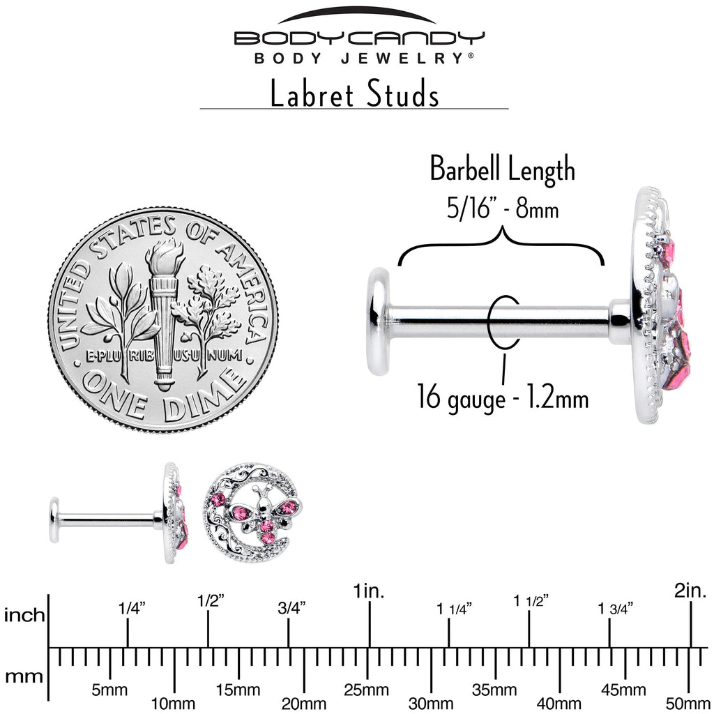BodyCandy 16G 5/16 Pink Gem Lunar Dragonfly Internally Threaded Labret Tragus — alternative angle