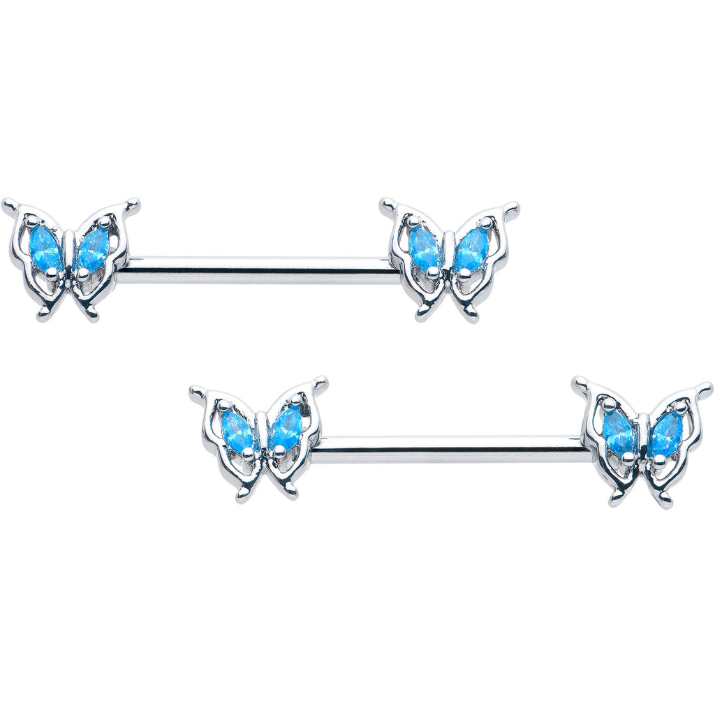 BodyCandy 14G 9/16 Blue Gem Fancy Fab Butterfly Barbell Nipple Ring Set — main product shot
