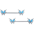 BodyCandy 14G 9/16 Blue Gem Fancy Fab Butterfly Barbell Nipple Ring Set — main product shot