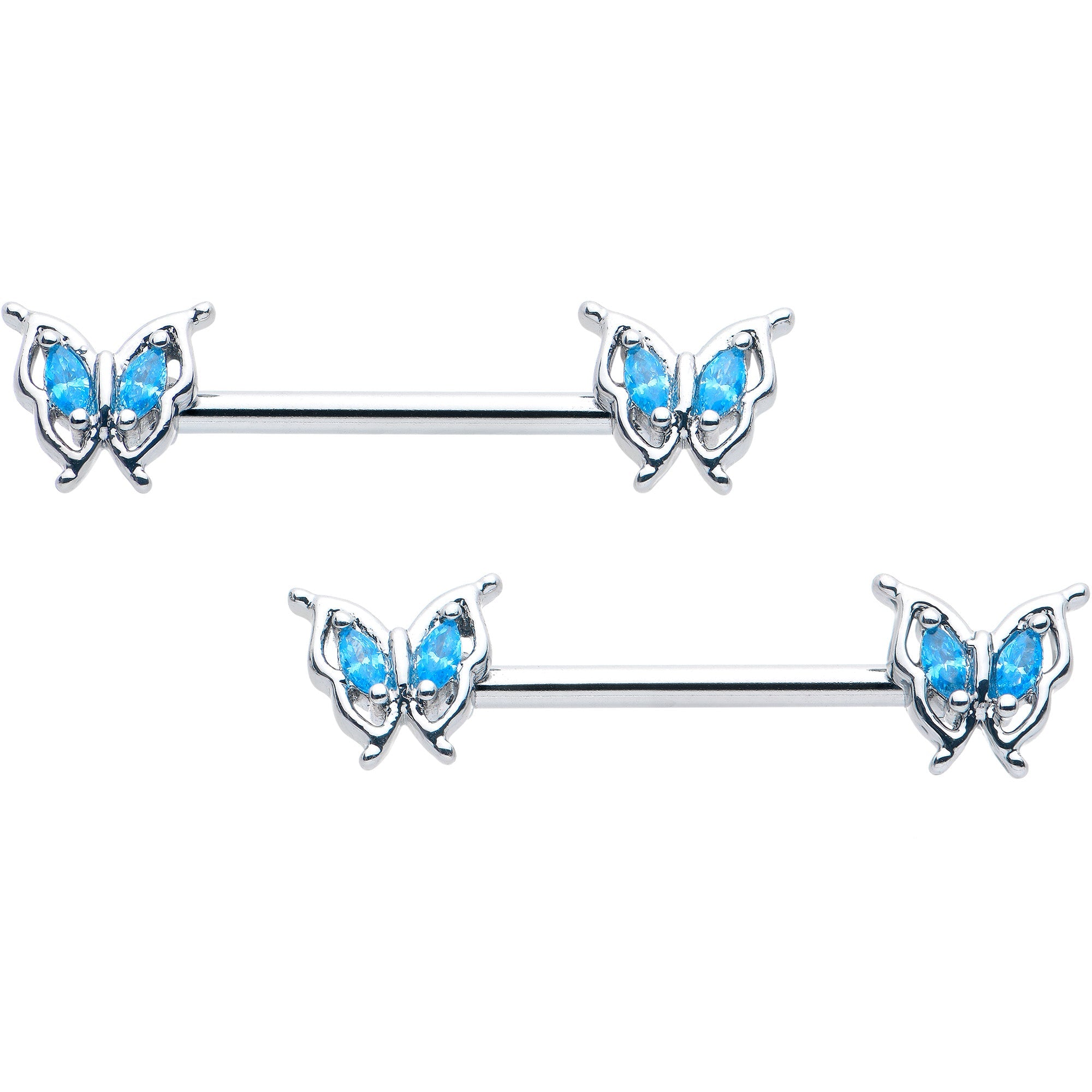 BodyCandy 14G 9/16 Blue Gem Fancy Fab Butterfly Barbell Nipple Ring Set — main product shot