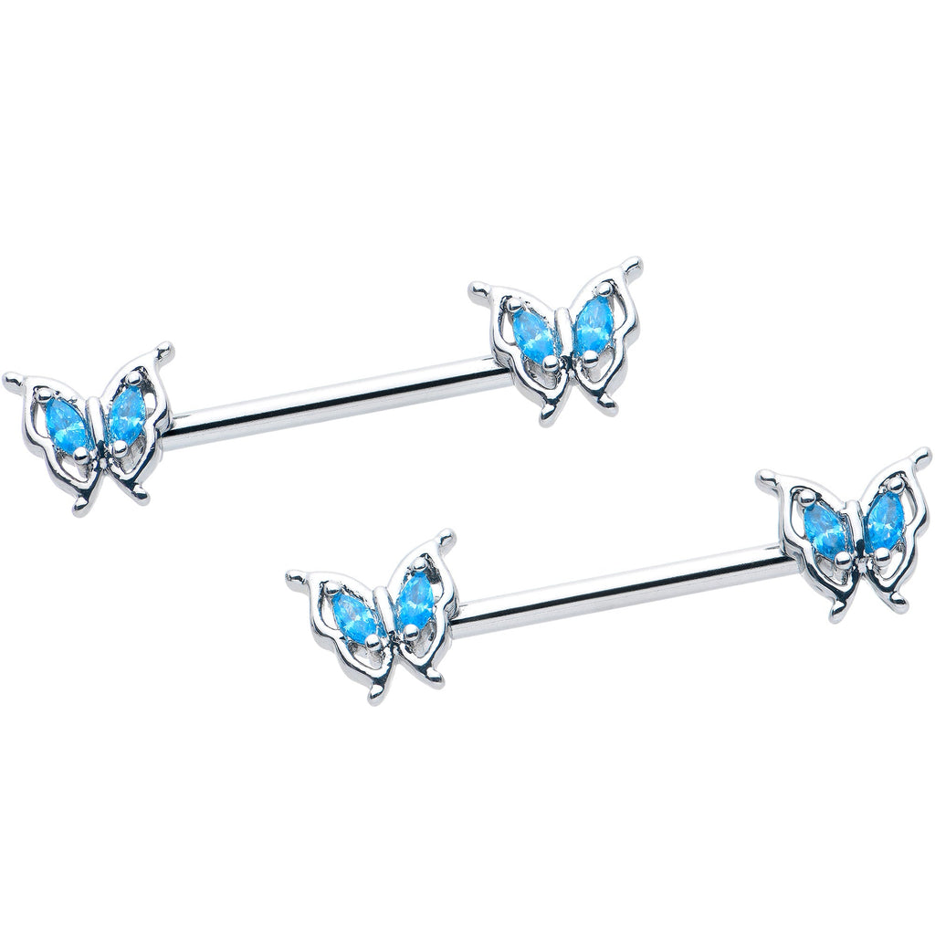 BodyCandy 14G 9/16 Blue Gem Fancy Fab Butterfly Barbell Nipple Ring Set — lifestyle context