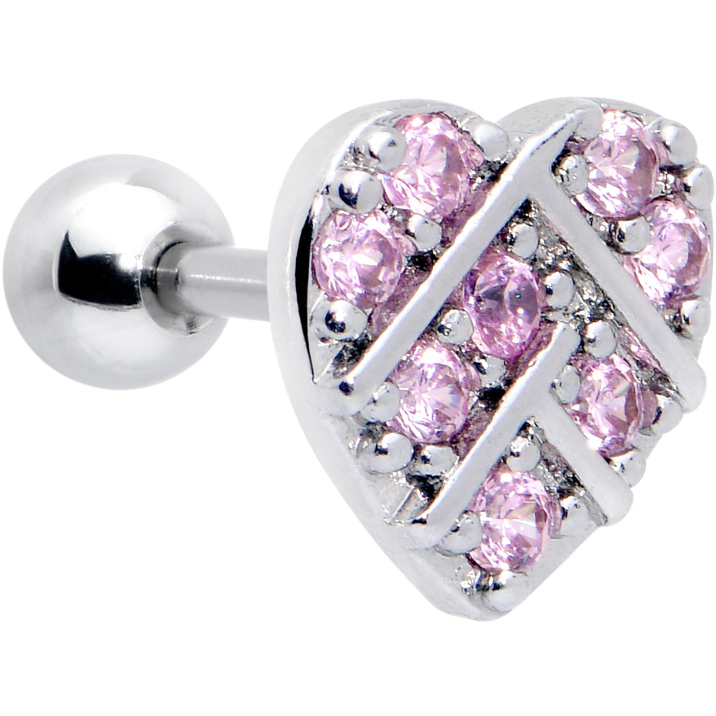 BodyCandy 16G 1/4 Pink CZ Gem Lattice Heart Cartilage Tragus Earring — main product shot