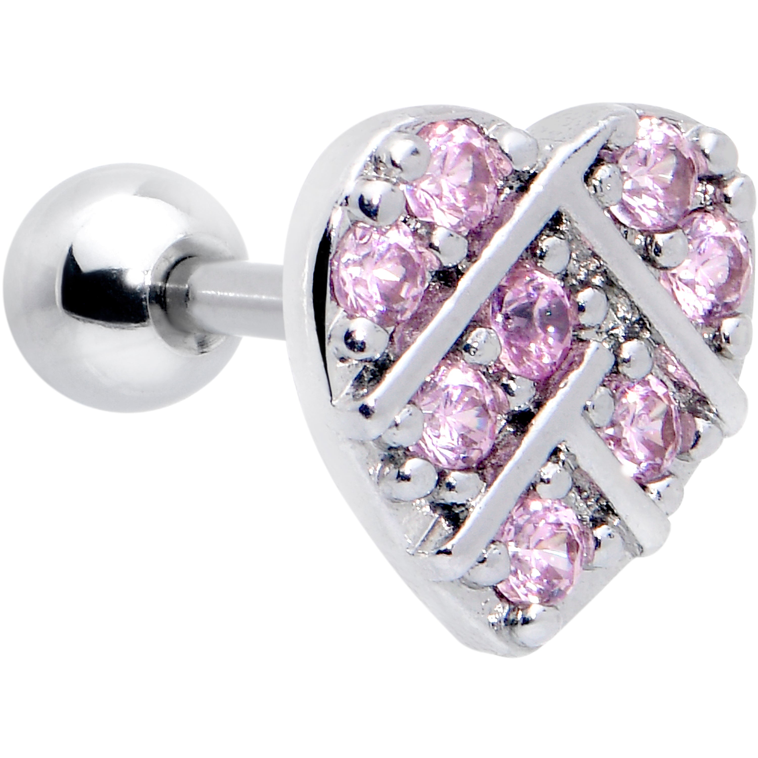 BodyCandy 16G 1/4 Pink CZ Gem Lattice Heart Cartilage Tragus Earring — main product shot