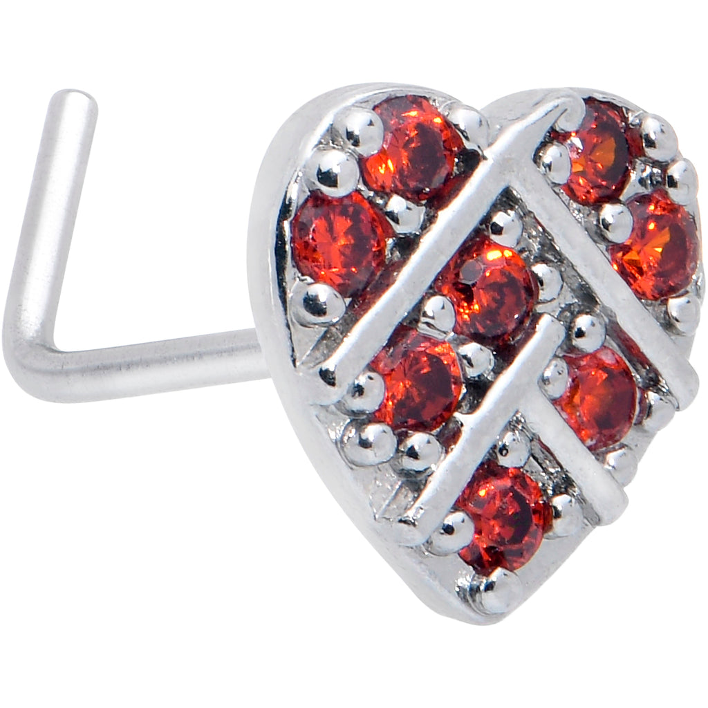 BodyCandy 20G 7mm Red CZ Gem Lattice Heart L Shape Nose Ring — main product shot