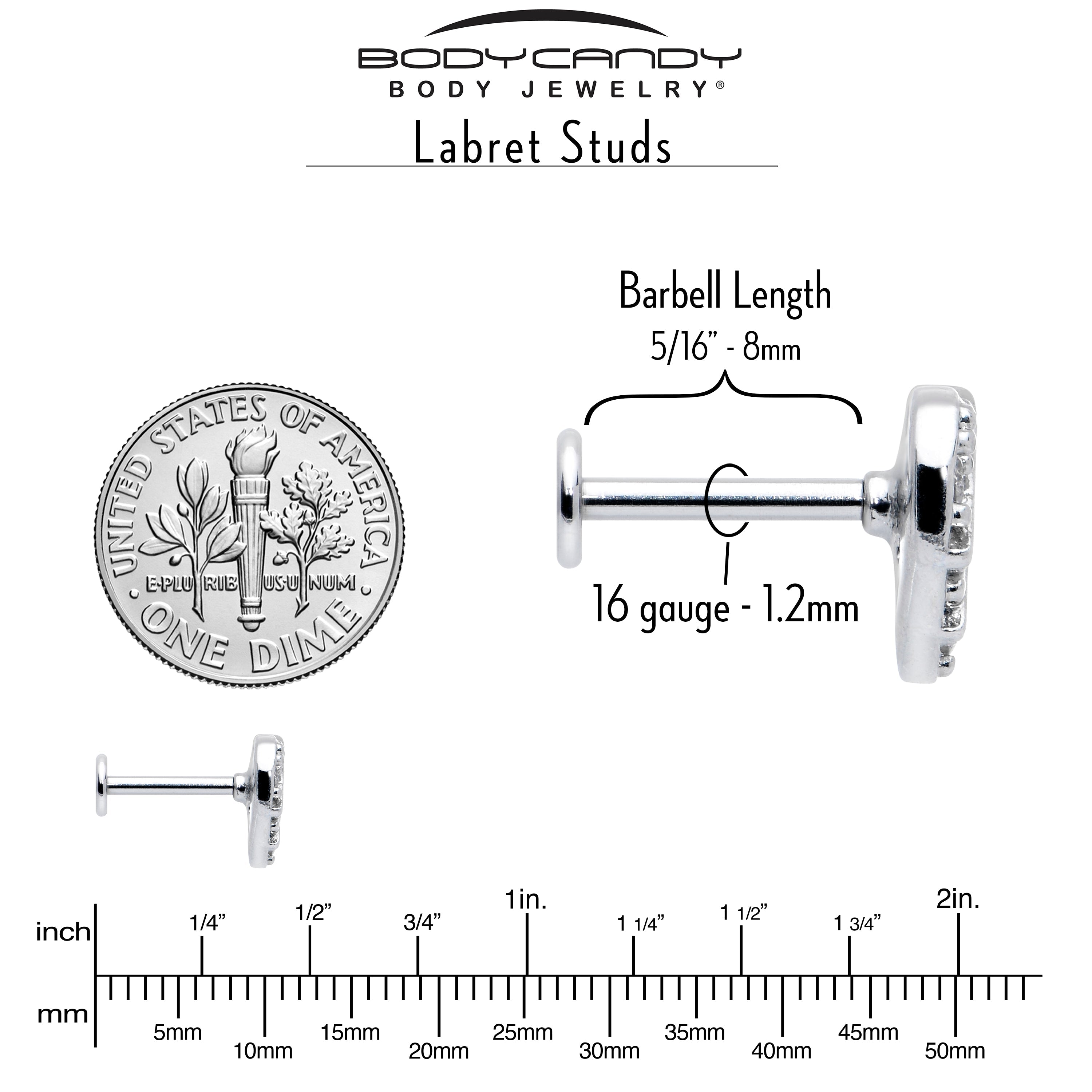 BodyCandy 16G 5/16 Clear CZ Gem Lattice Hear Internally Threaded Labret — lifestyle context