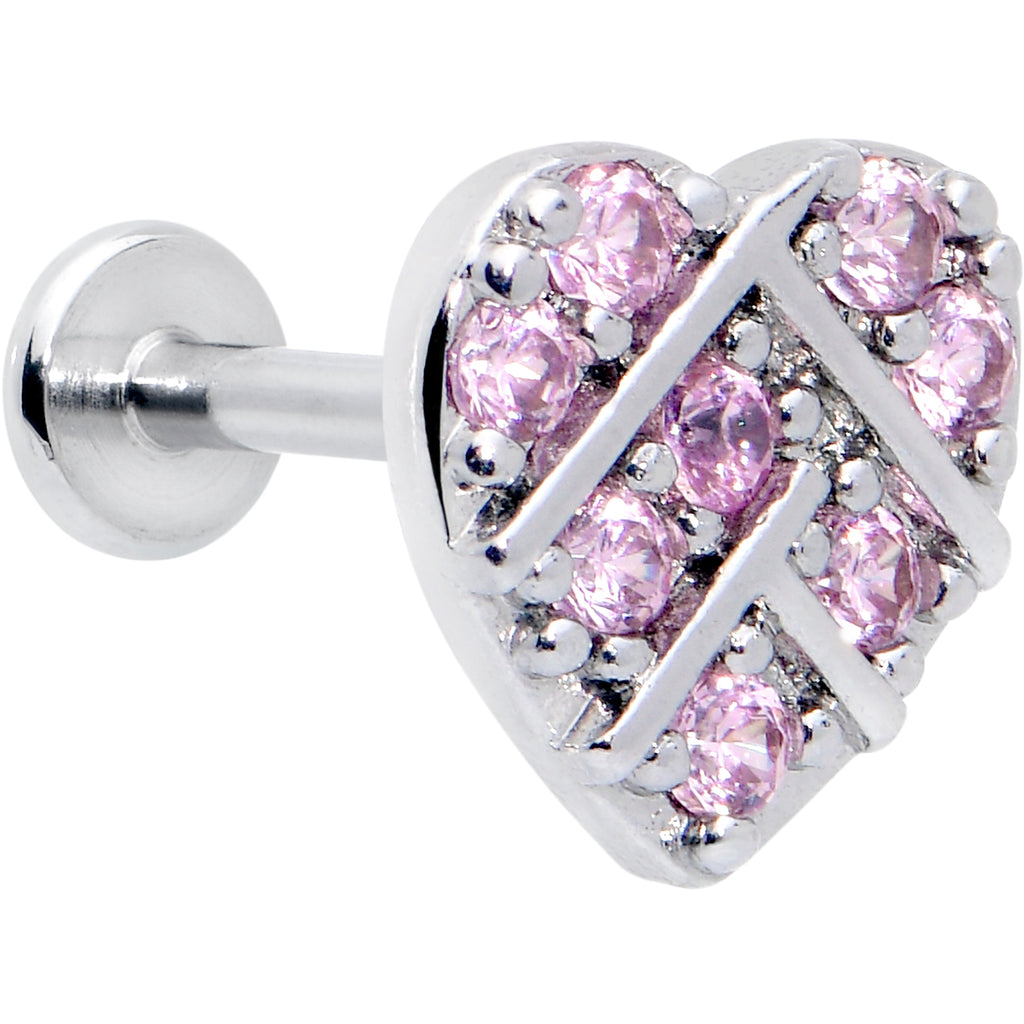 BodyCandy 16G 5/16 Pink CZ Gem Lattice Hear Internally Threaded Labret — main product shot