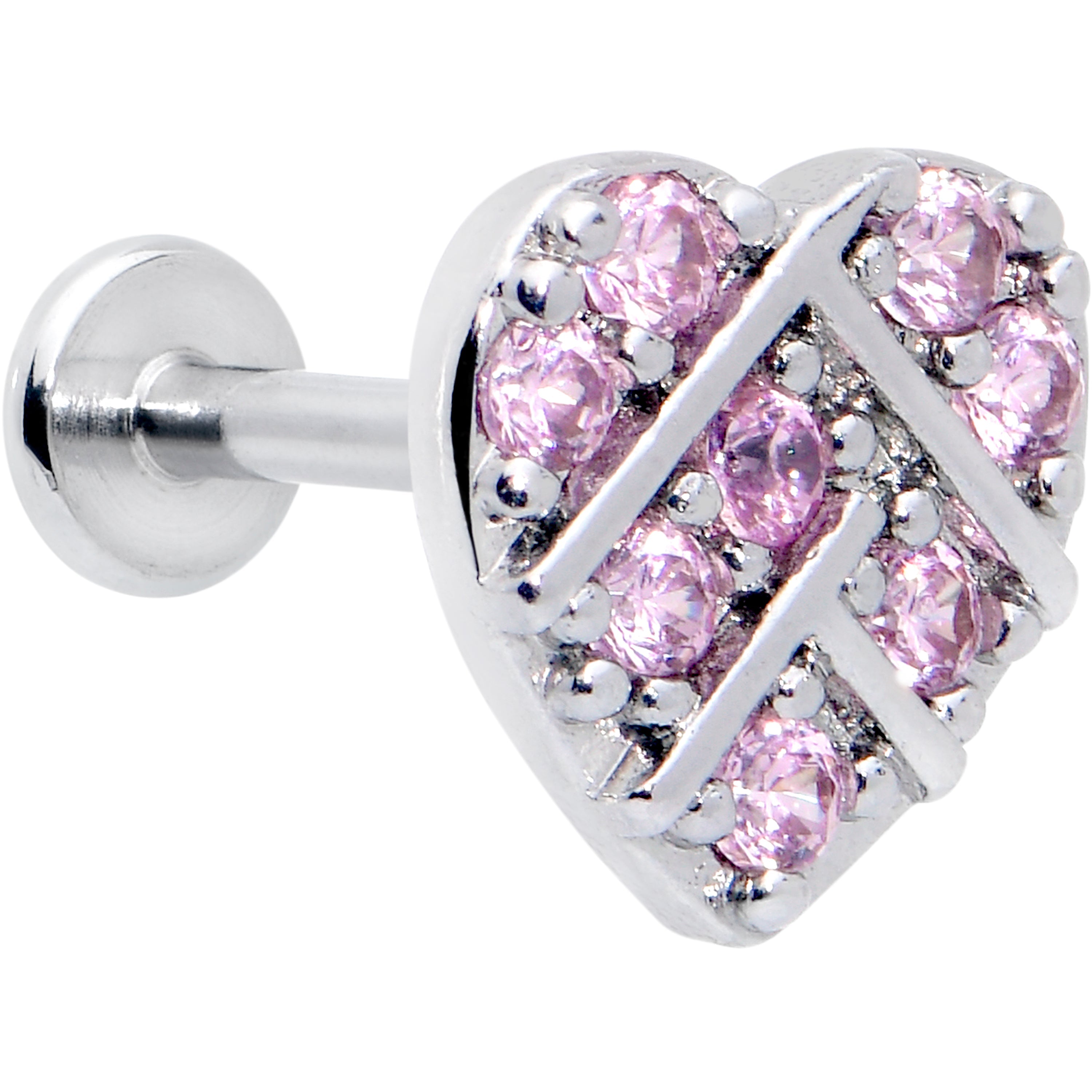 BodyCandy 16G 5/16 Pink CZ Gem Lattice Hear Internally Threaded Labret — main product shot