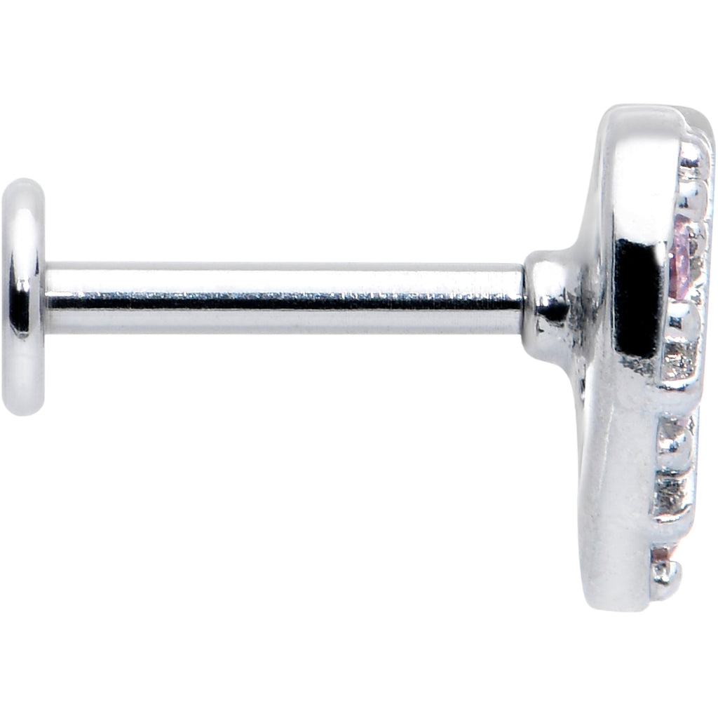BodyCandy 16G 5/16 Pink CZ Gem Lattice Hear Internally Threaded Labret — detail close-up