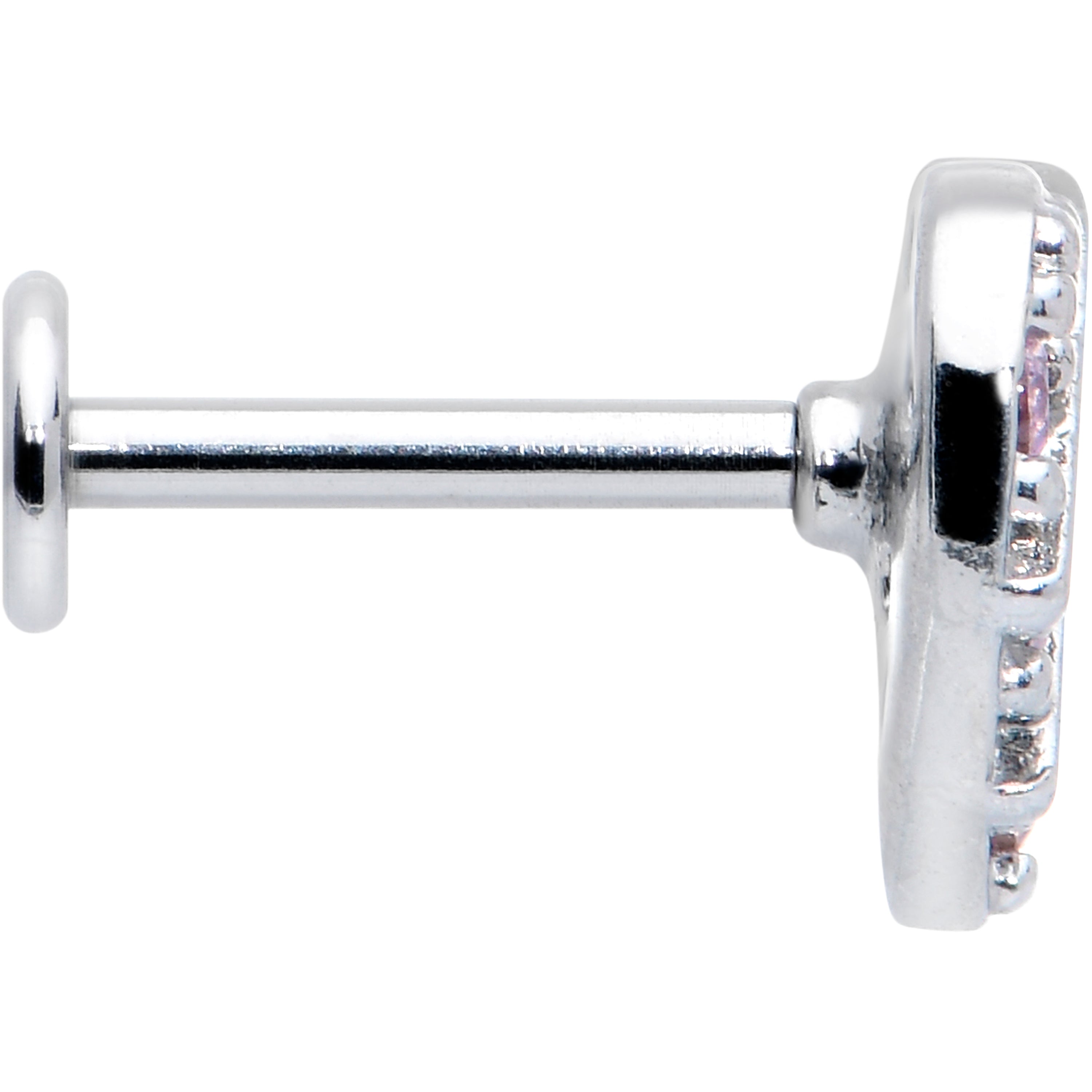BodyCandy 16G 5/16 Pink CZ Gem Lattice Hear Internally Threaded Labret — detail close-up