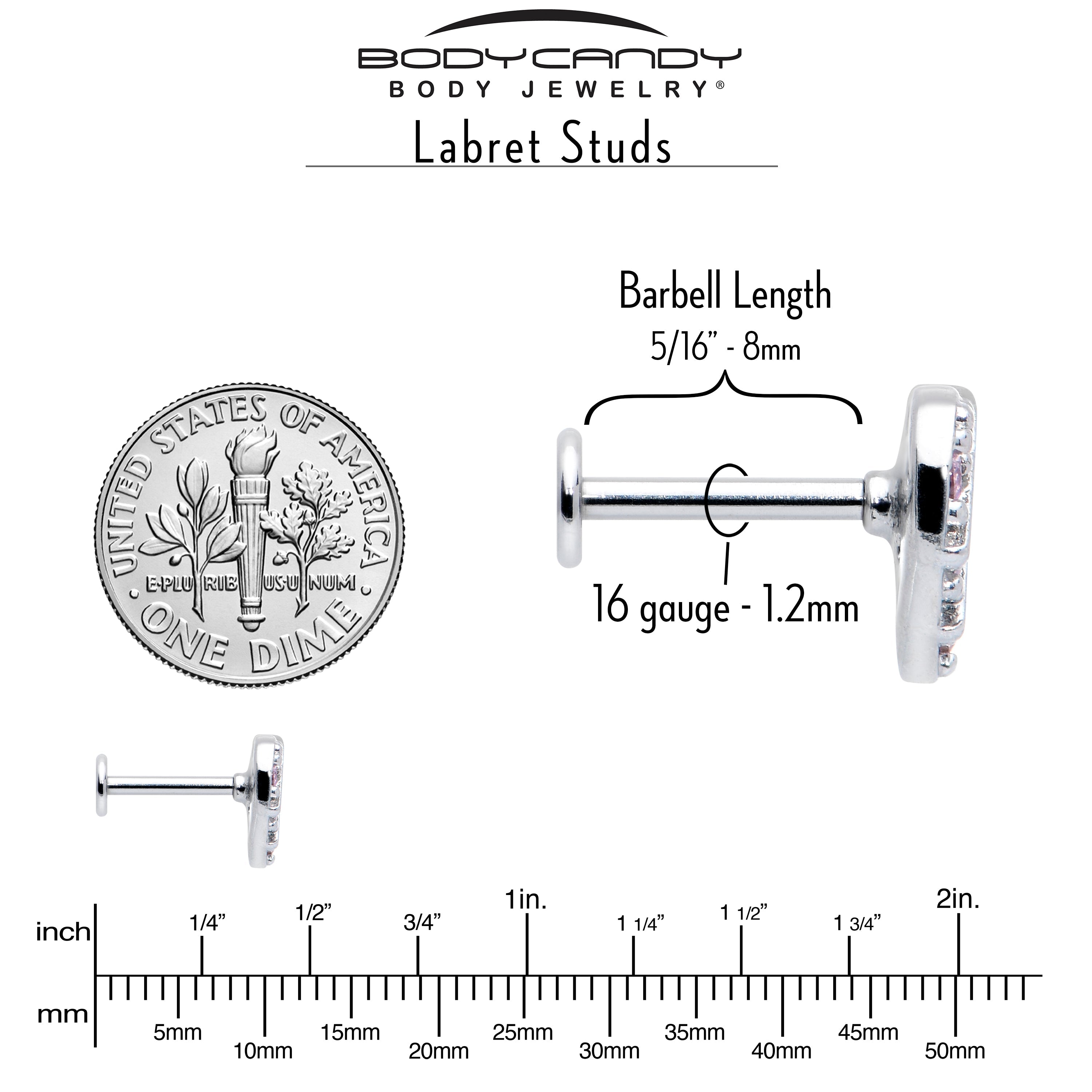 BodyCandy 16G 5/16 Pink CZ Gem Lattice Hear Internally Threaded Labret — lifestyle context
