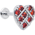 BodyCandy 16G 5/16 Red CZ Gem Lattice Hear Internally Threaded Labret — main product shot