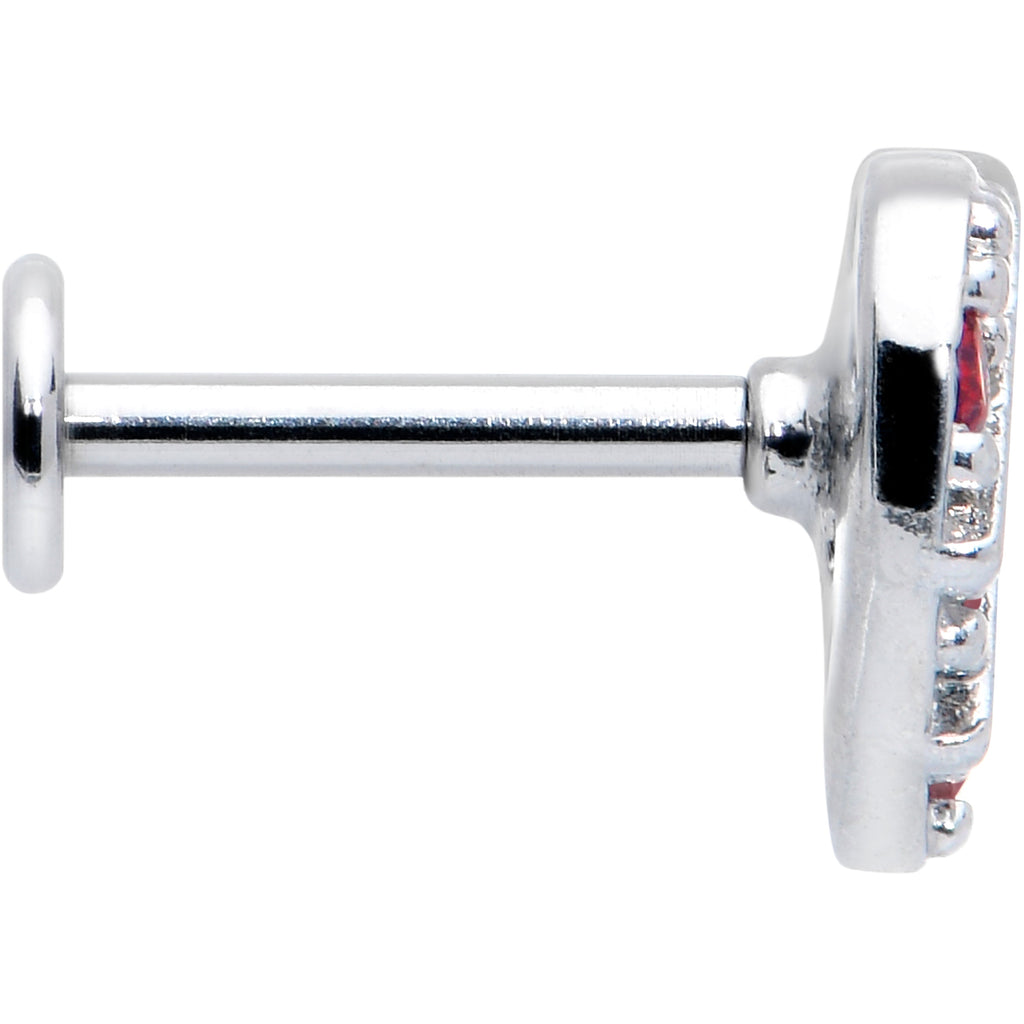 BodyCandy 16G 5/16 Red CZ Gem Lattice Hear Internally Threaded Labret — detail close-up