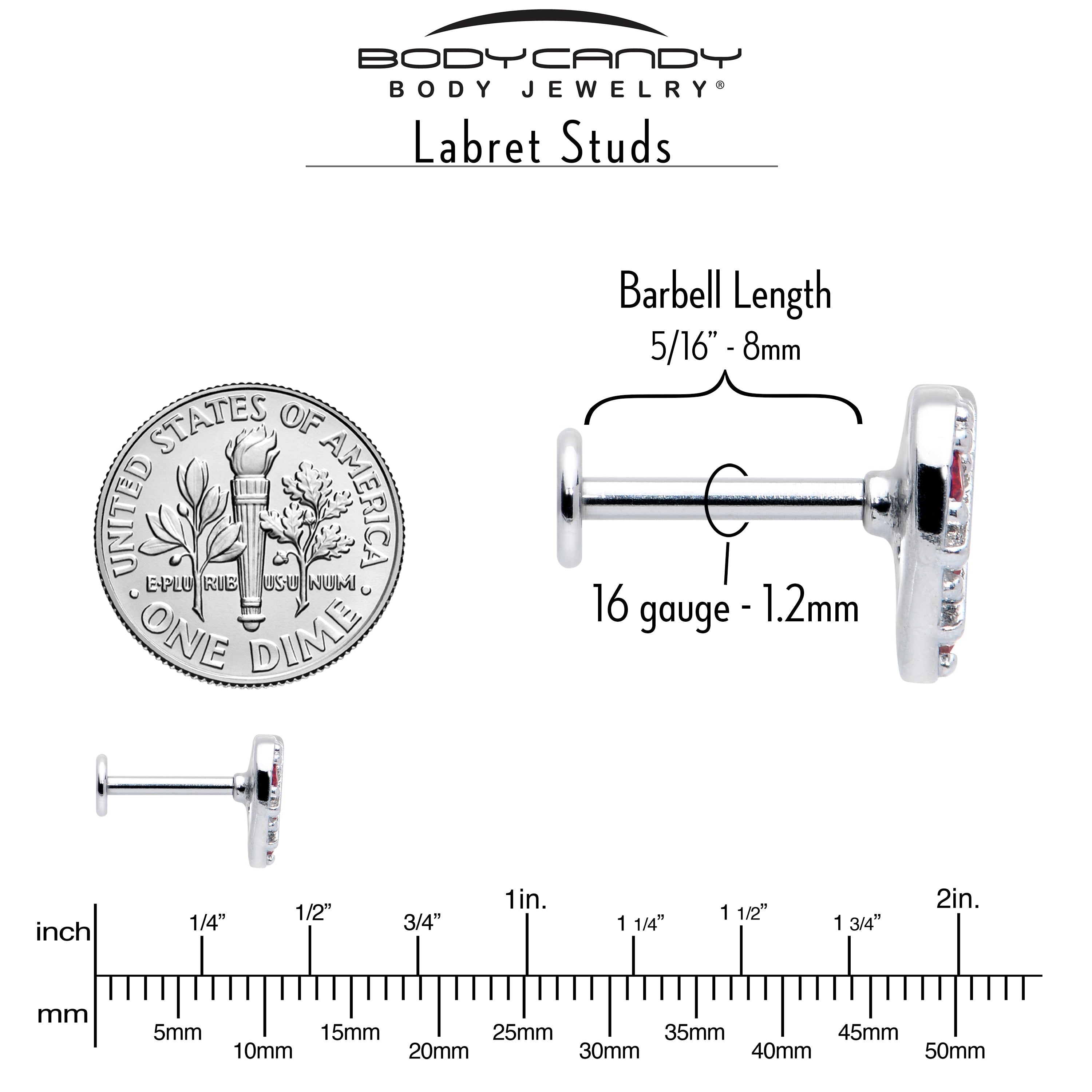 BodyCandy 16G 5/16 Red CZ Gem Lattice Hear Internally Threaded Labret — lifestyle context