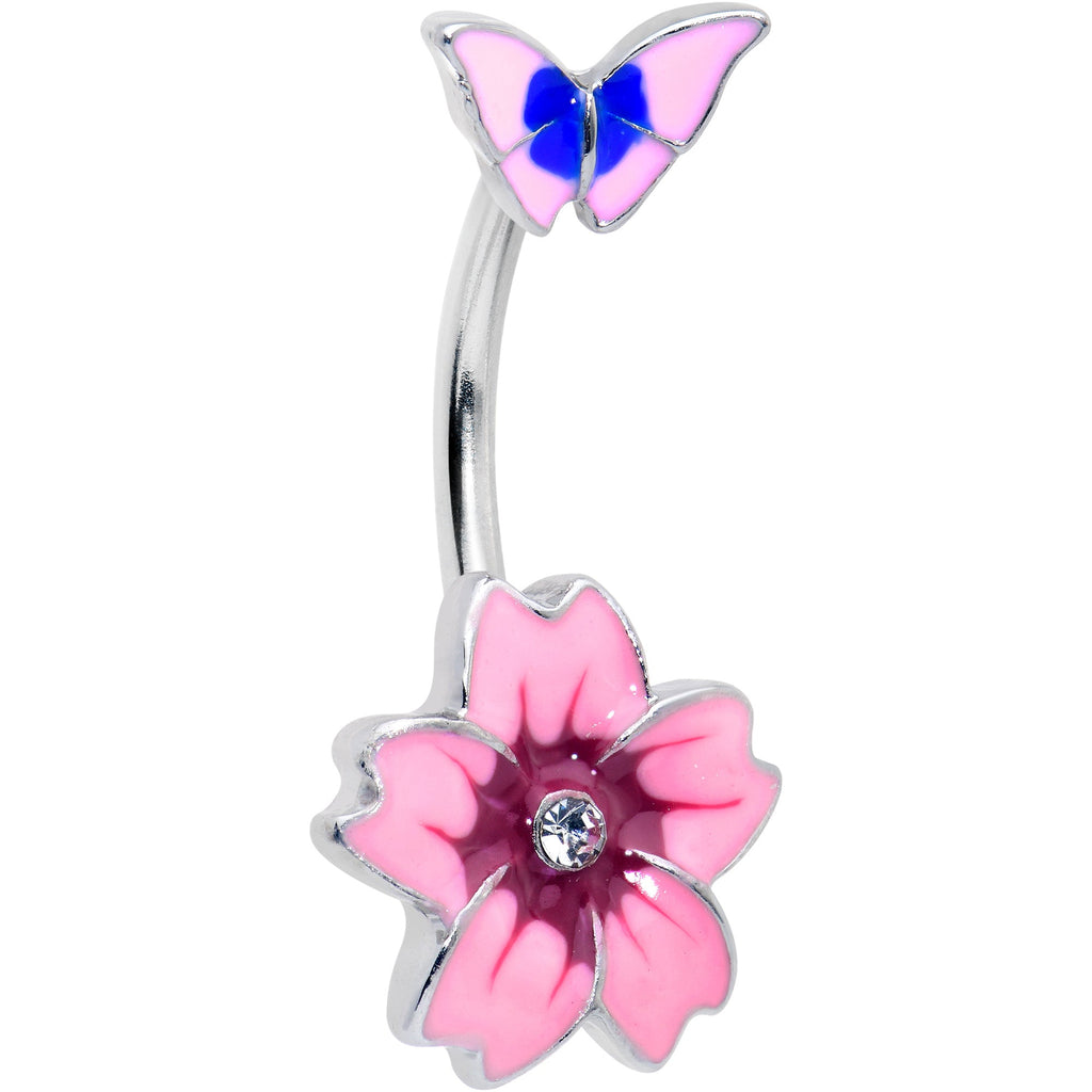 BodyCandy Clear Gem Perfectly Pink Flower Butterfly Double Mount Belly Ring — main product shot