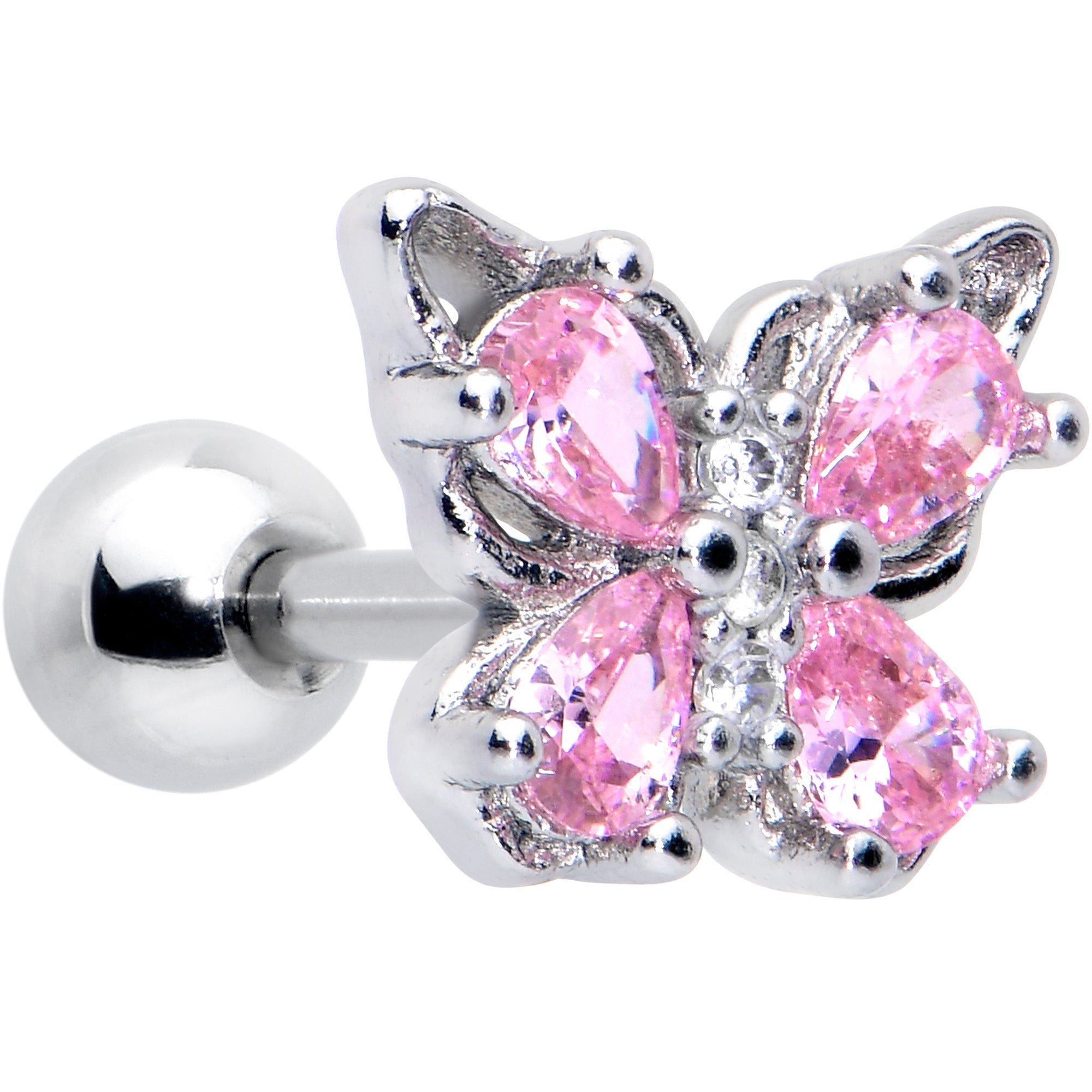 BodyCandy 16G 1/4 Pink Gem Butterfly Glory Cartilage Tragus Earring — main product shot