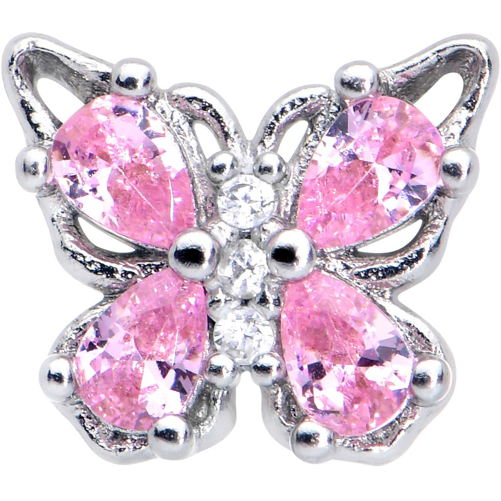 BodyCandy 16G 1/4 Pink Gem Butterfly Glory Cartilage Tragus Earring — detail close-up