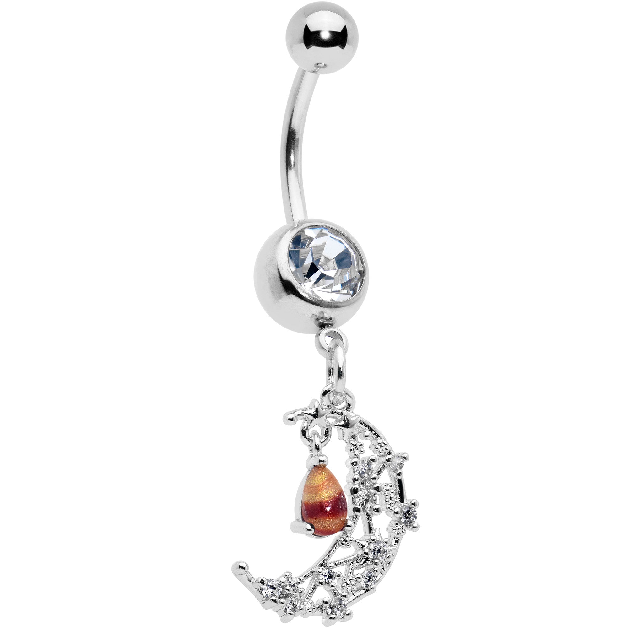 BodyCandy Orange Clear Gem Constellation Moon Dangle Belly Ring — main product shot