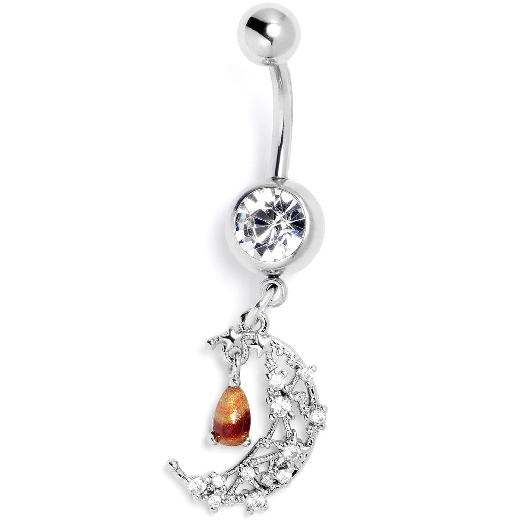 BodyCandy Orange Clear Gem Constellation Moon Dangle Belly Ring — lifestyle context