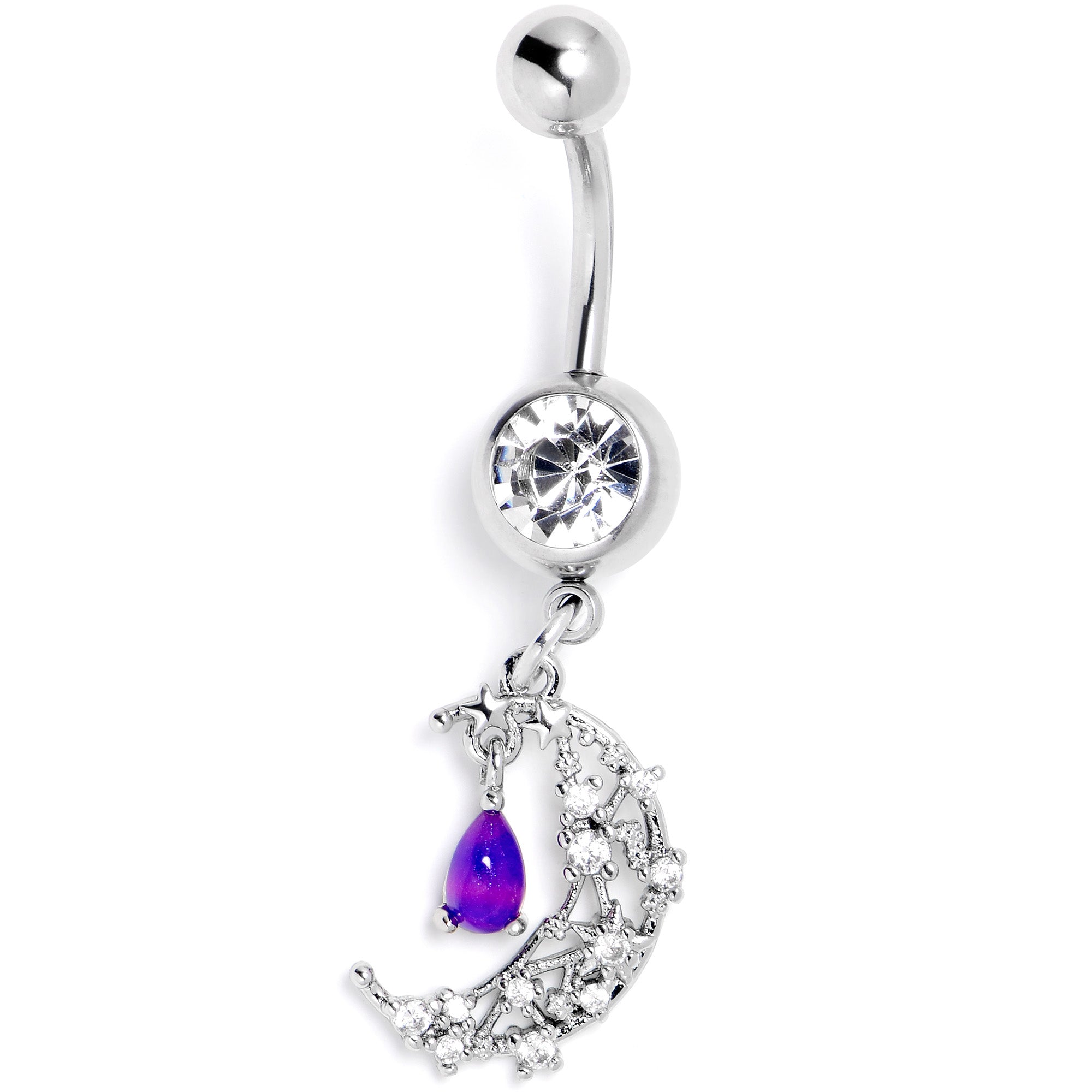 BodyCandy Purple Clear Gem Constellation Moon Dangle Belly Ring — lifestyle context