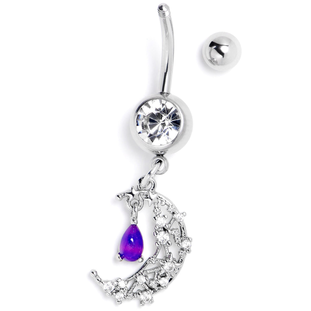 BodyCandy Purple Clear Gem Constellation Moon Dangle Belly Ring — side view