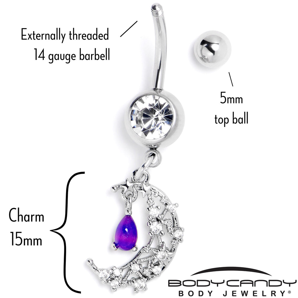 BodyCandy Purple Clear Gem Constellation Moon Dangle Belly Ring — back view