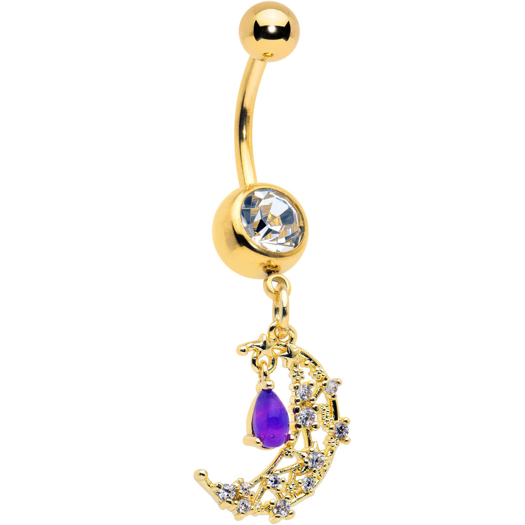 BodyCandy Purple Gem Gold Tone Constellation Moon Dangle Belly Ring — main product shot