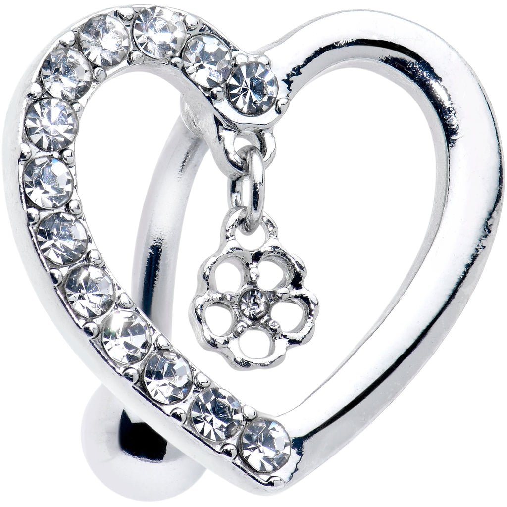 BodyCandy Clear CZ Gem Asymmetrical Heart Flower Dangle Top Mount Belly Ring — main product shot