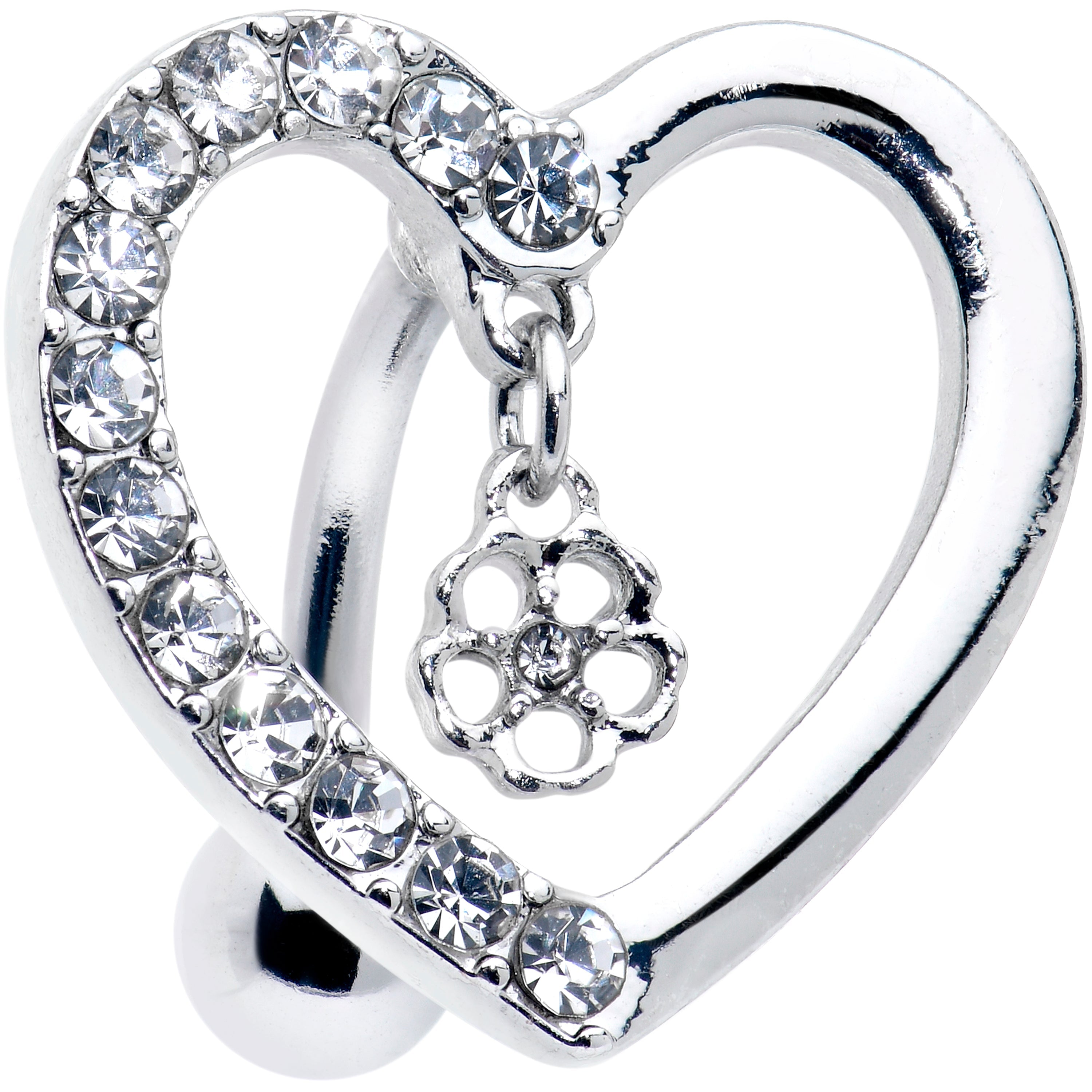 BodyCandy Clear CZ Gem Asymmetrical Heart Flower Dangle Top Mount Belly Ring — main product shot