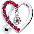 BodyCandy Red CZ Gem Asymmetrical Heart Flower Dangle Top Mount Belly Ring — main product shot