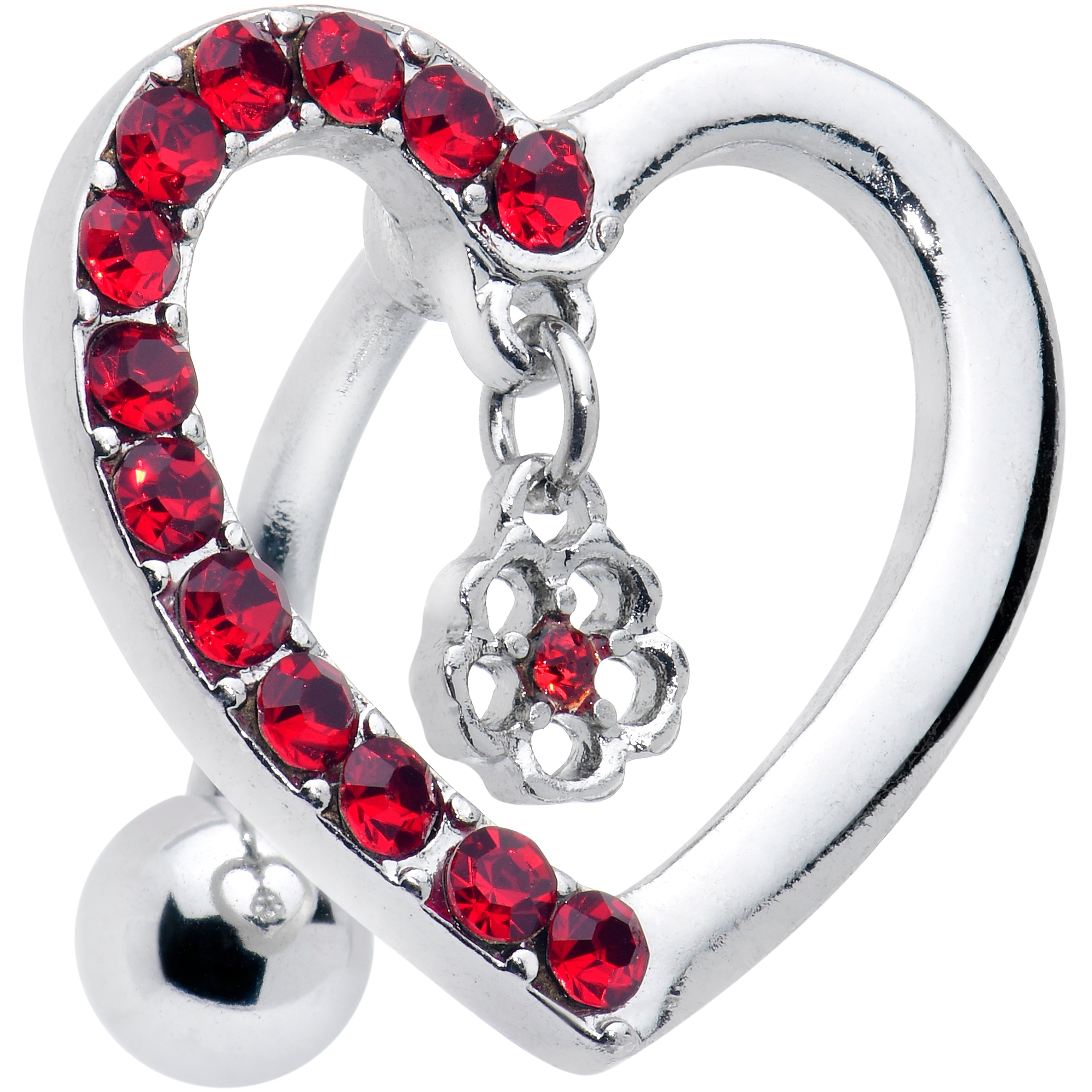 BodyCandy Red CZ Gem Asymmetrical Heart Flower Dangle Top Mount Belly Ring — main product shot