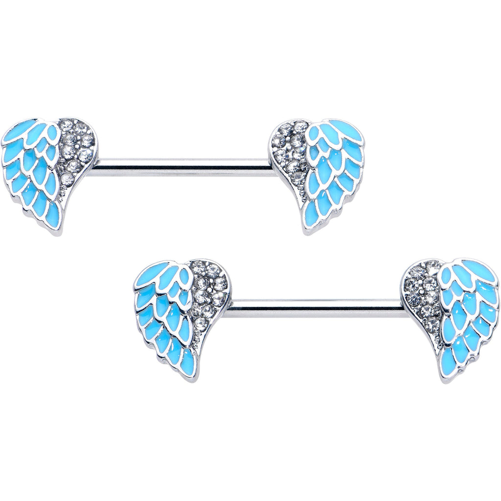 BodyCandy 14G 9/16 Blue Heavenly Heart Angel Wings Barbell Nipple Ring Set — main product shot