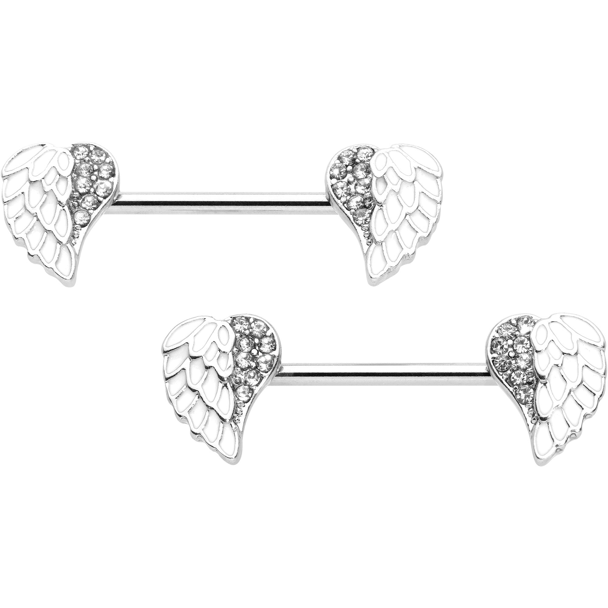 BodyCandy 14G 9/16 White Heavenly Heart Angel Wings Barbell Nipple Ring Set — main product shot