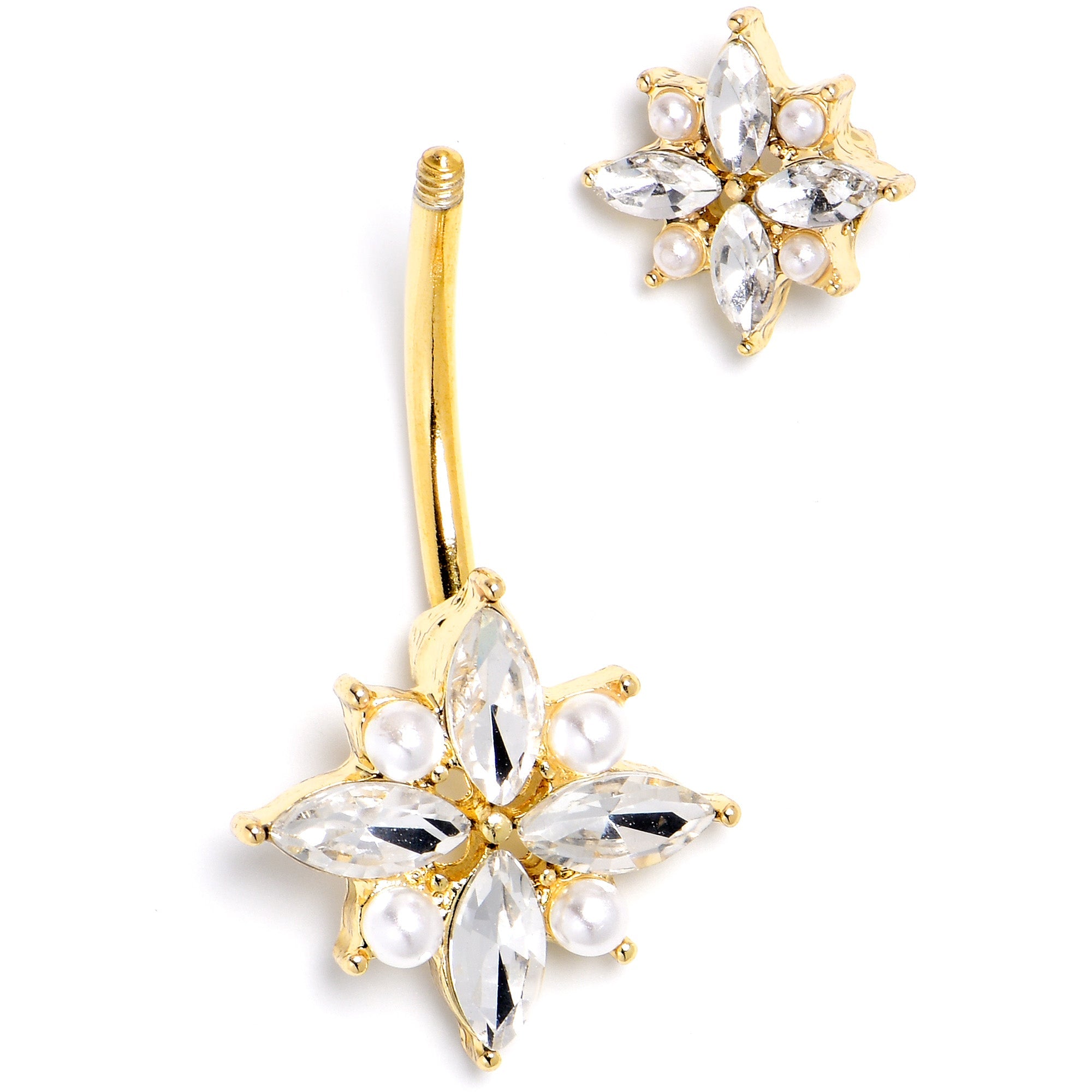 BodyCandy Clear Gem Gold Tone Star Power Double Mount Belly Ring — side view