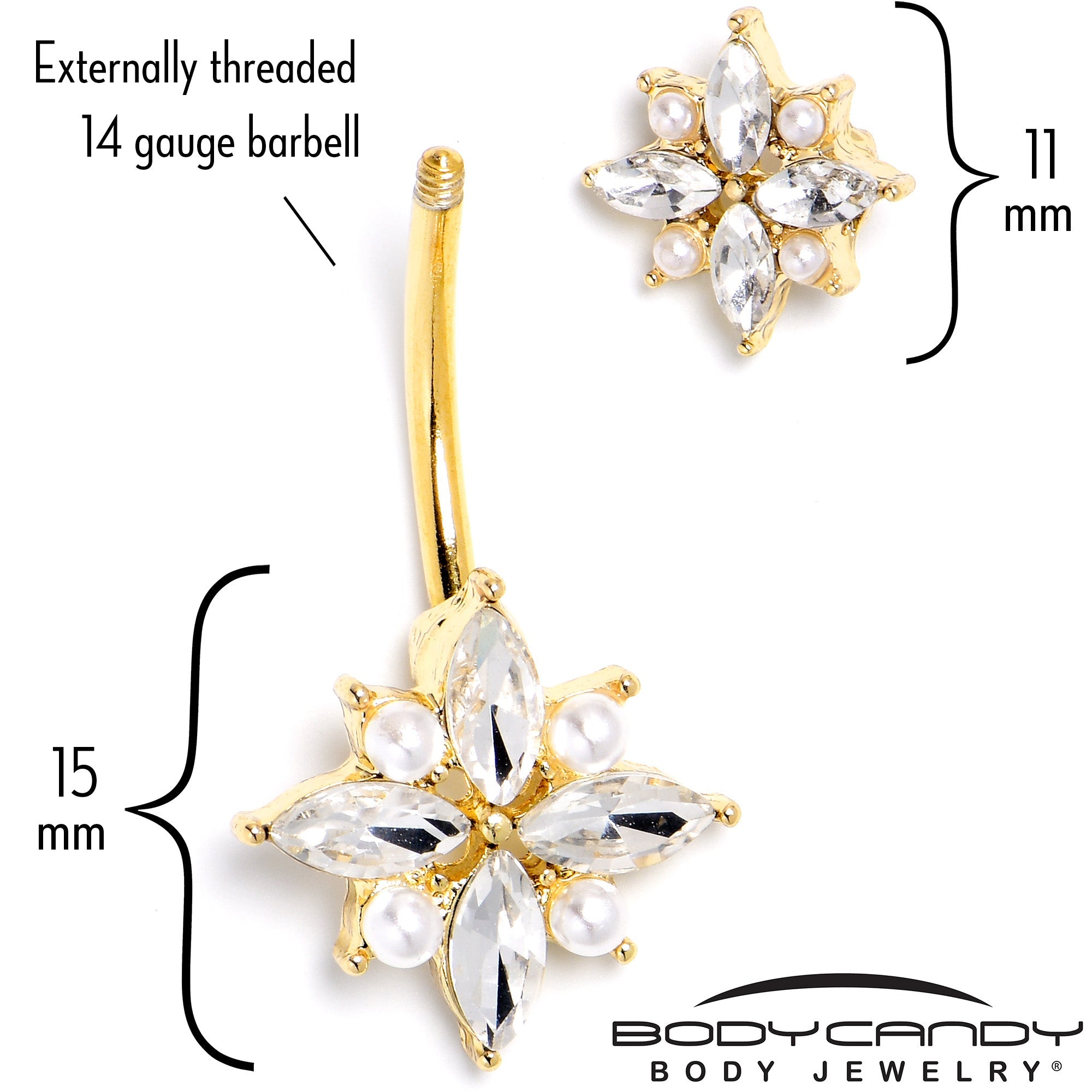 BodyCandy Clear Gem Gold Tone Star Power Double Mount Belly Ring — back view