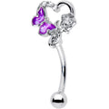 BodyCandy 16G 5/16 Clear CZ Gem Butterfly Rose Purple Curved Eyebrow Ring — main product shot