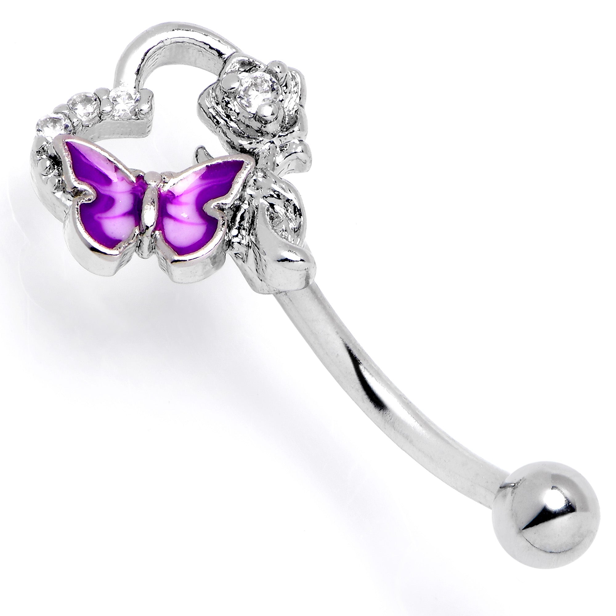 BodyCandy 16G 5/16 Clear CZ Gem Butterfly Rose Purple Curved Eyebrow Ring — lifestyle context