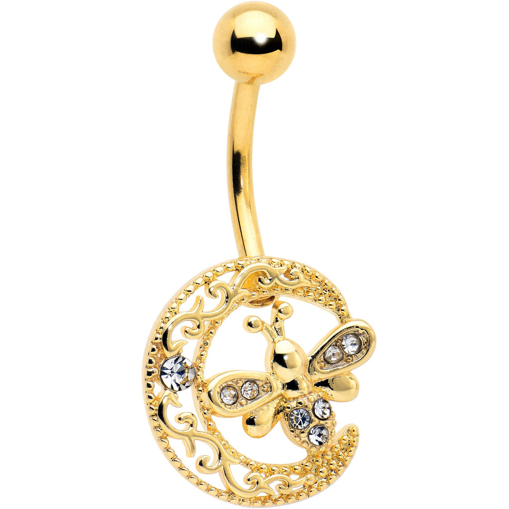BodyCandy Clear Gem Gold Tone Lunar Dragonfly Belly Ring — main product shot