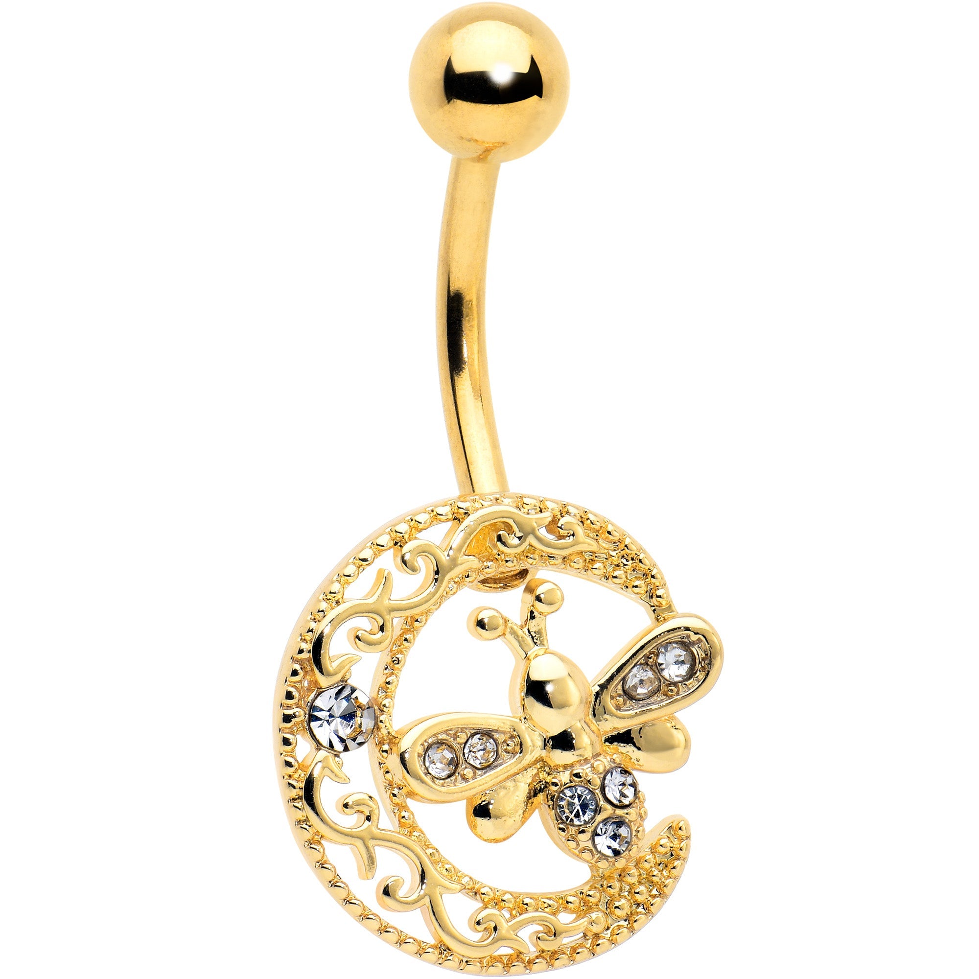 BodyCandy Clear Gem Gold Tone Lunar Dragonfly Belly Ring — main product shot