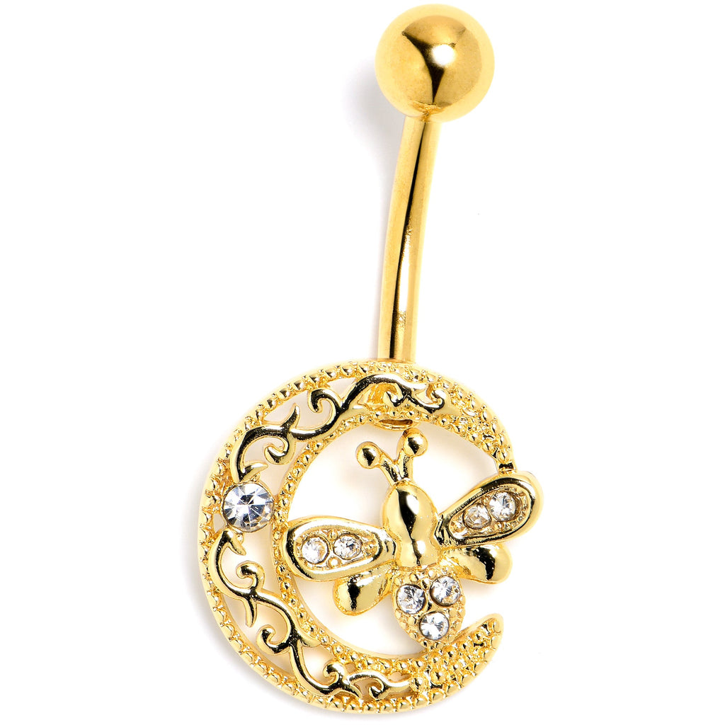 BodyCandy Clear Gem Gold Tone Lunar Dragonfly Belly Ring — lifestyle context