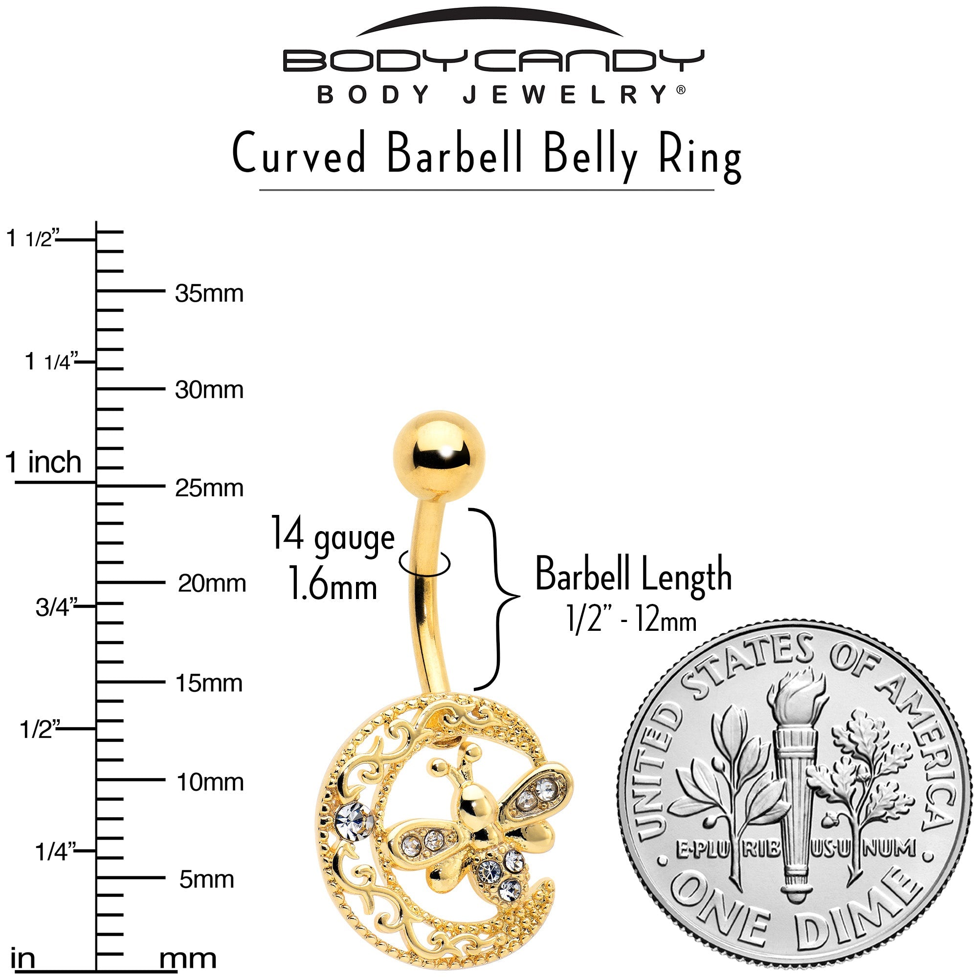 BodyCandy Clear Gem Gold Tone Lunar Dragonfly Belly Ring — alternative angle