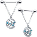 BodyCandy 14G 9/16 Blue Gem Lunar Dragonfly Chain Dangle Nipple Ring Set — main product shot