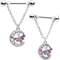 BodyCandy 14G 9/16 Pink Gem Lunar Dragonfly Chain Dangle Nipple Ring Set — main product shot