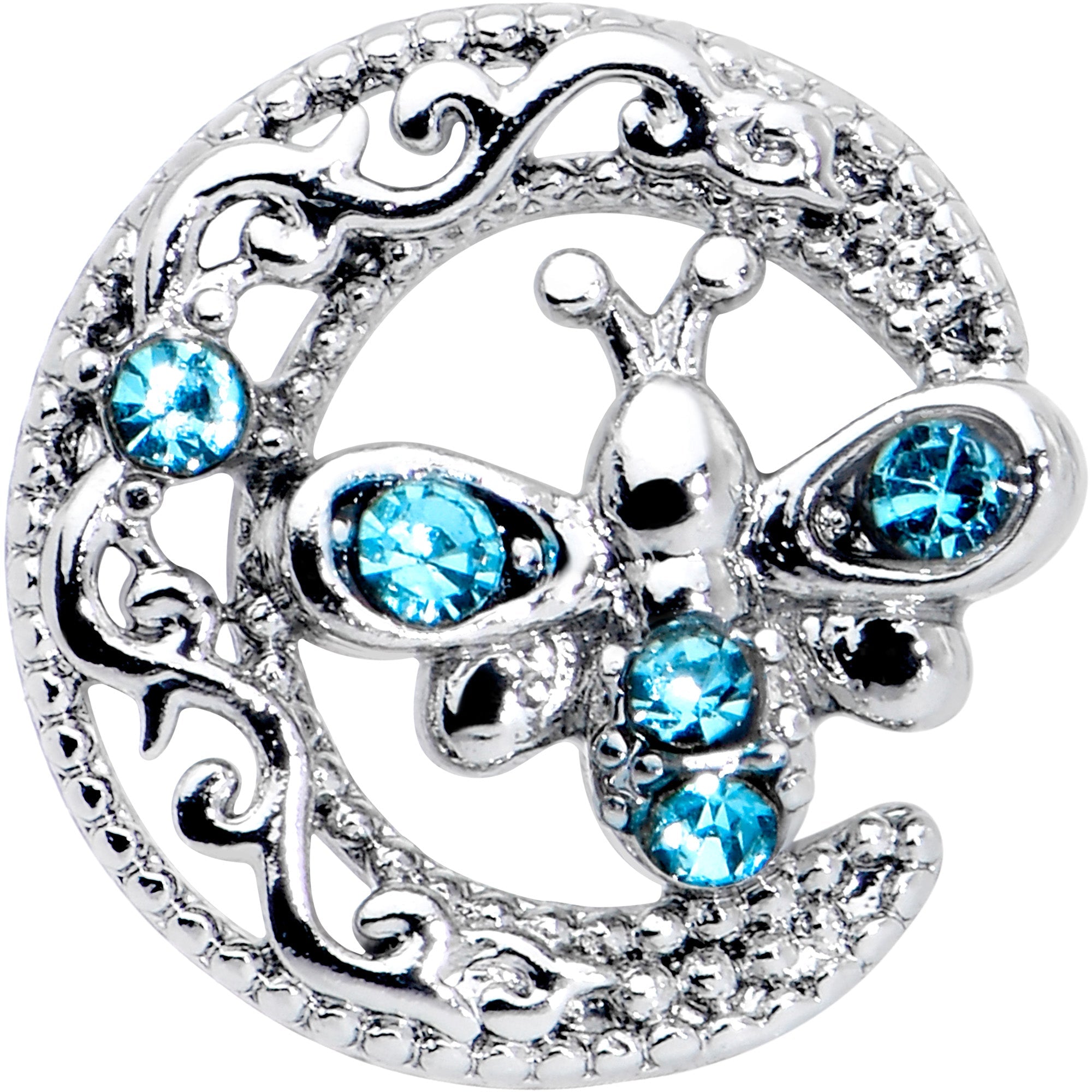 BodyCandy 16G 1/4 Blue Gem Lunar Dragonfly Cartilage Tragus Earring — detail close-up