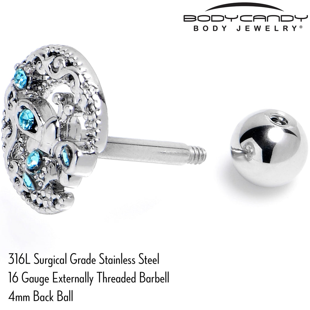 BodyCandy 16G 1/4 Blue Gem Lunar Dragonfly Cartilage Tragus Earring — back view